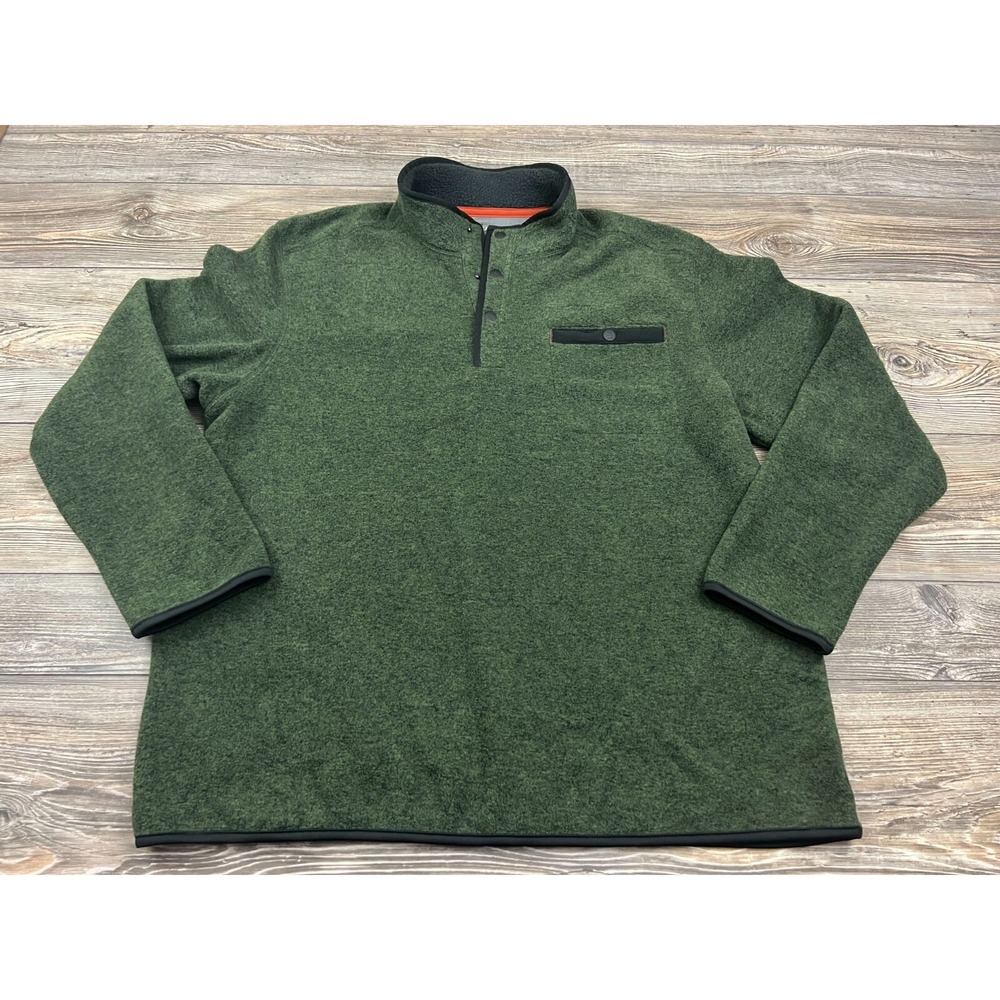 GH Bass Co Mens Sweatshirt Green Sz XL 1/4 Snap Fleece Long Sleeve Cabincore
